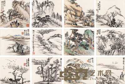 赵子云 山水 册页（十二开） 20×18cm×12